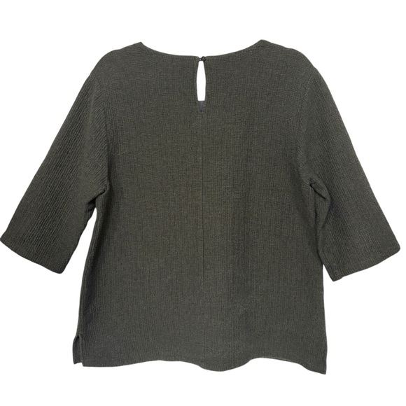 Eileen Fisher Textured Ripple Knit Seaweed Round Neck 3/4 Sleeve Top Medium - Picture 4 of 15